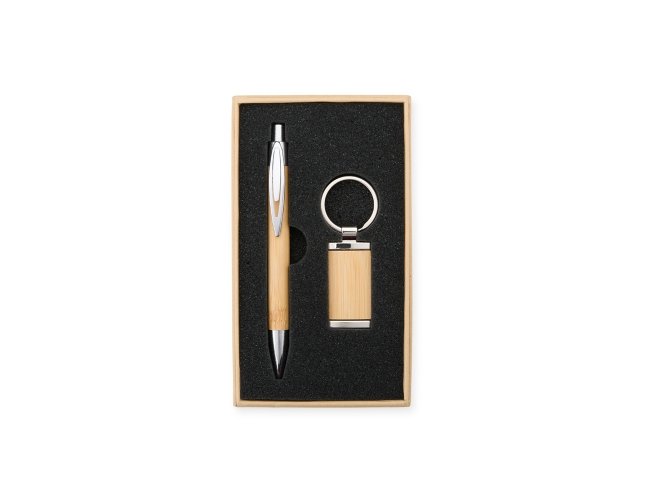 Kit Caneta e Chaveiro Bambu Personalizado